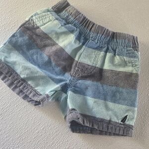 Nautica Aqua and Navy Striped Kids Swim Trunks